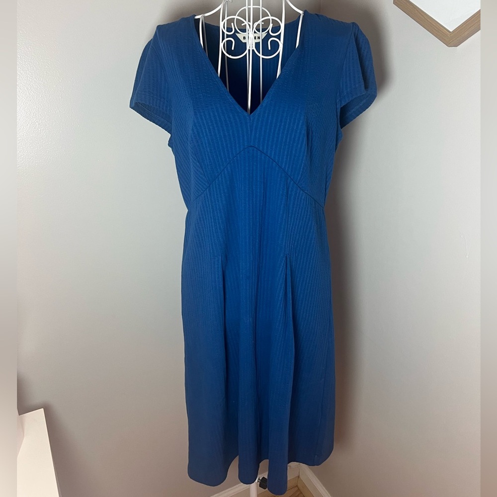 Boden Seersucker Jersey Tea Dress Cobalt Blue Cap Sleeve Knee Length Dress 8R - Picture 3 of 6